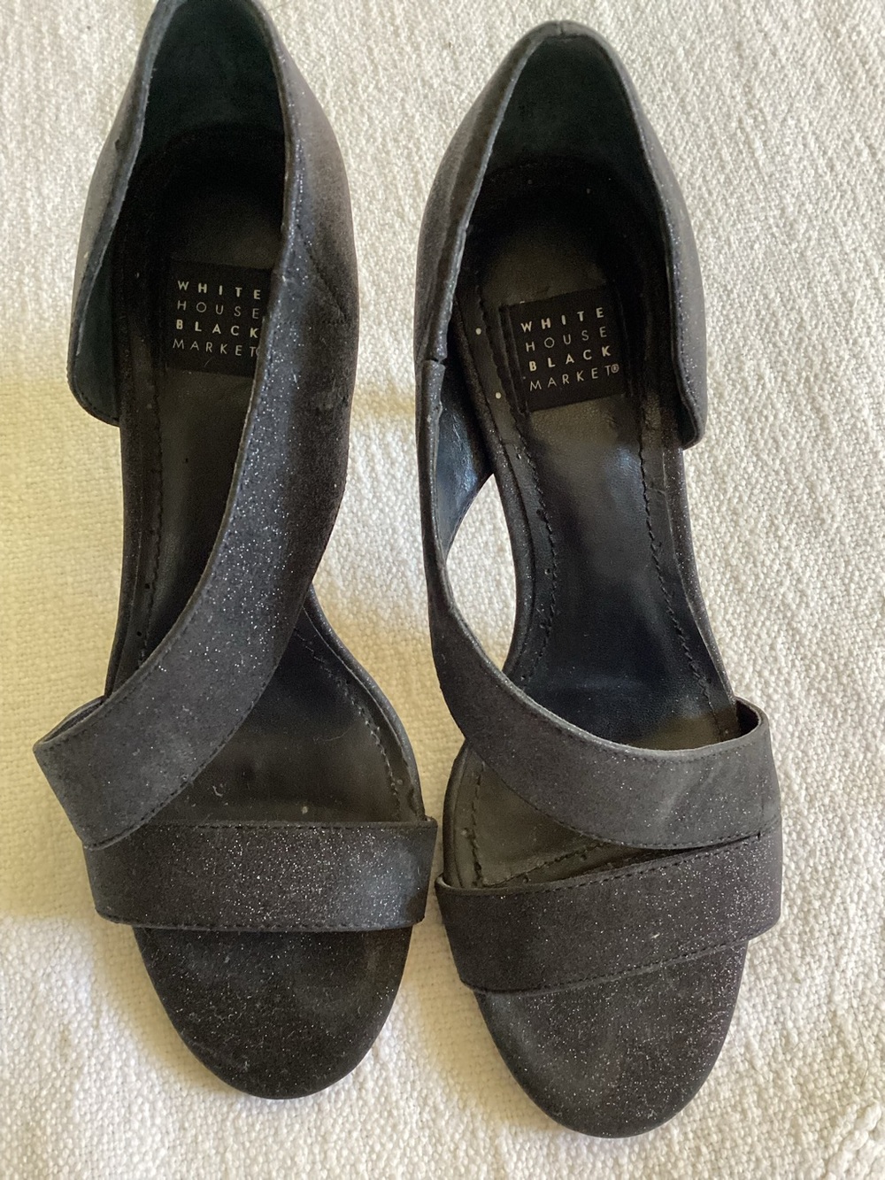 White House Black Market High Heels Shoes Size 5.5M Black Silver sparkle